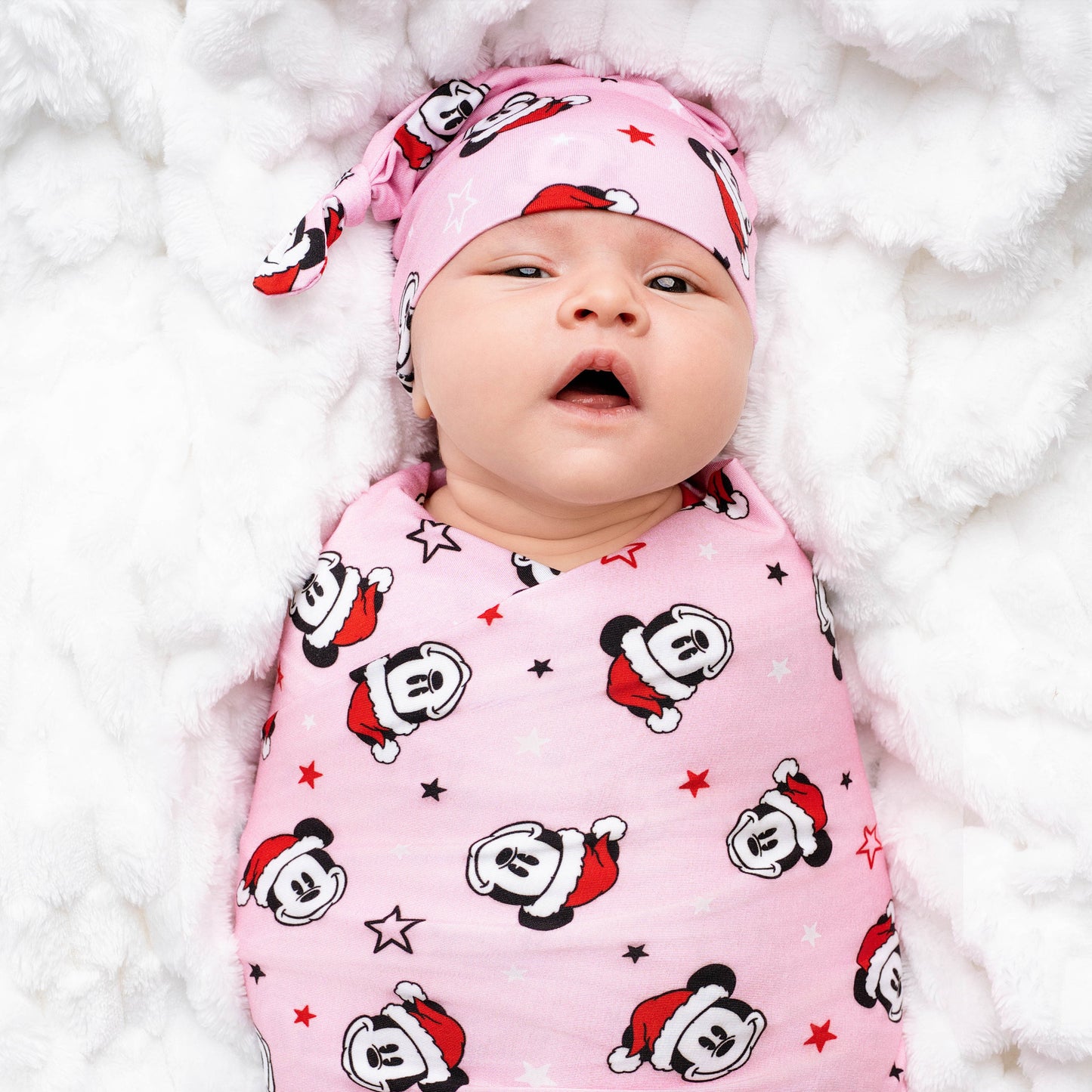 Merry Mickmas Pink Swaddle & Hat Set