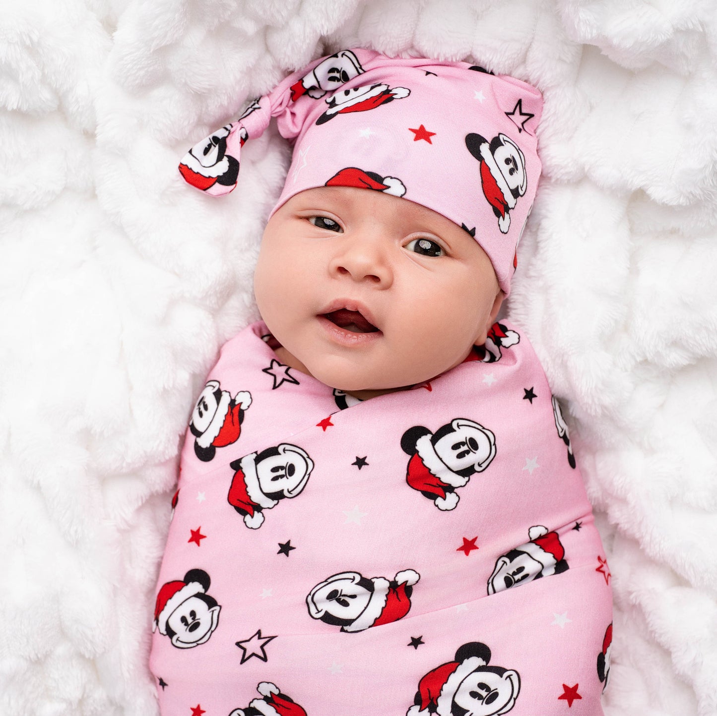 Merry Mickmas Pink Swaddle & Hat Set