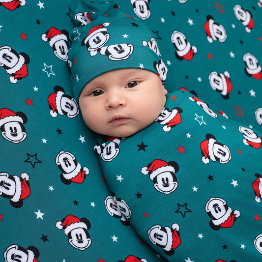 Merry Mickmas Green Fitted Crib Sheet